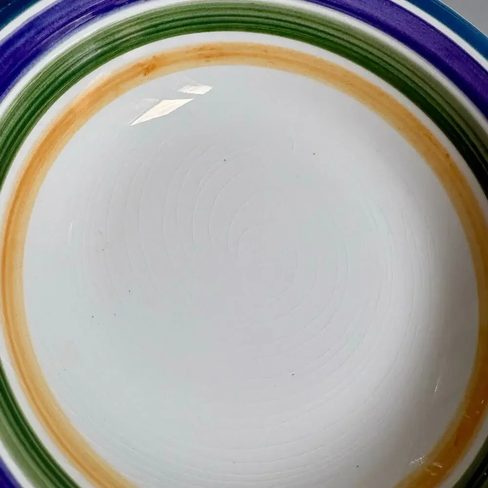 Vintage Gibson Candy Stripe Blue Purple and Green and Yellow Bowls Set of 4 8.25